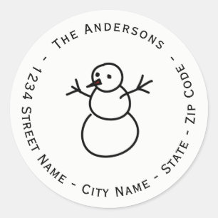 Sticker Rond Christmas Snowman Adresse de retour