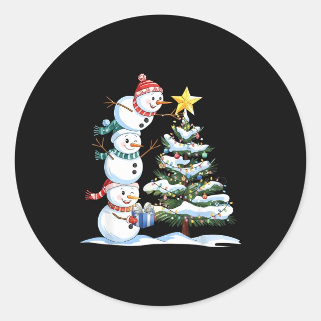 Sticker Rond Christmas Snowman Christmas Tree Funny Snowman Lov (Devant)