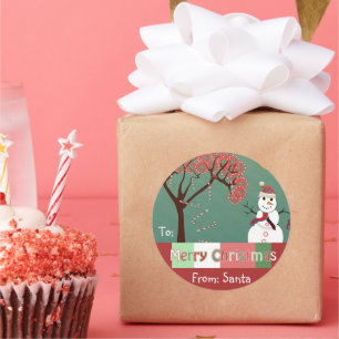 Sticker Rond Christmas Snowman Sucre de canne Tree Tags cadeaux