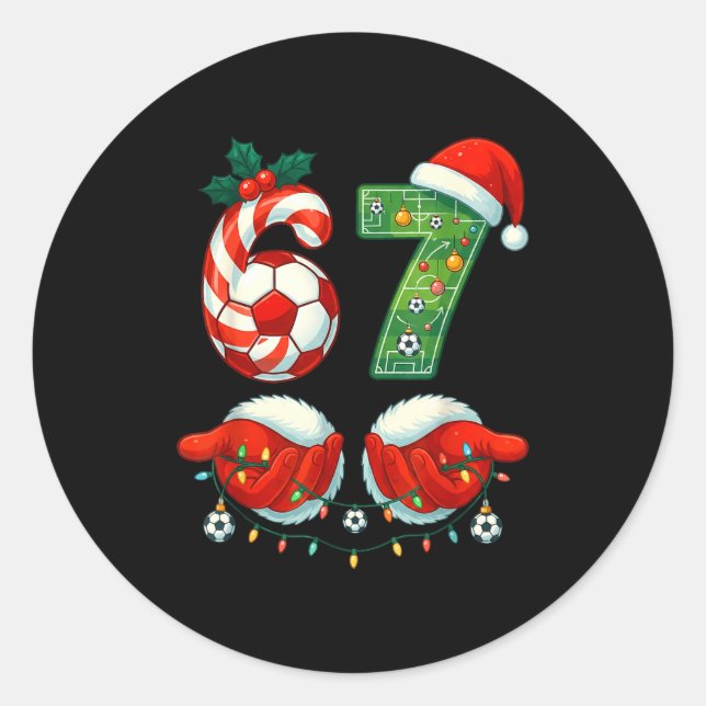 Sticker Rond Christmas Soccer Drip Number 67 Boys Soccer Player (Devant)