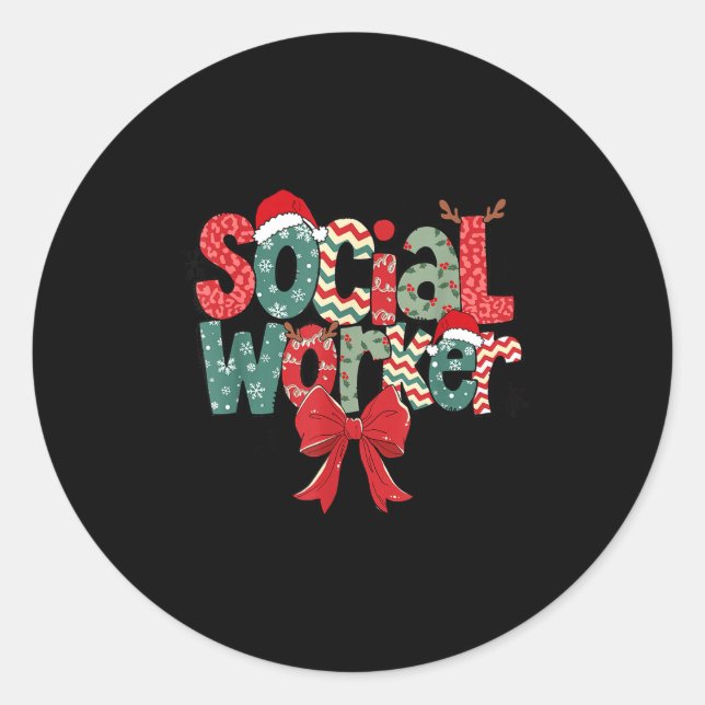 Sticker Rond Christmas Social Worker Retro Xmas Tis The Season  (Devant)