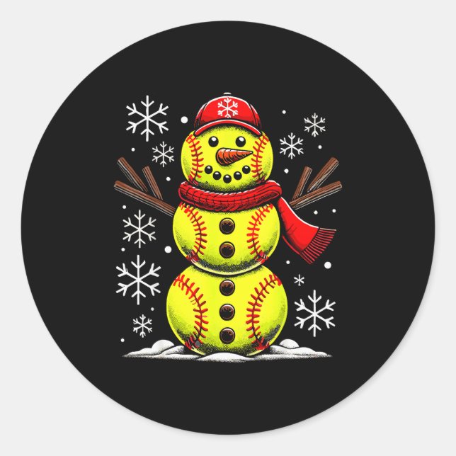 Sticker Rond Christmas Softball Snowman Girls, Softball Christm (Devant)