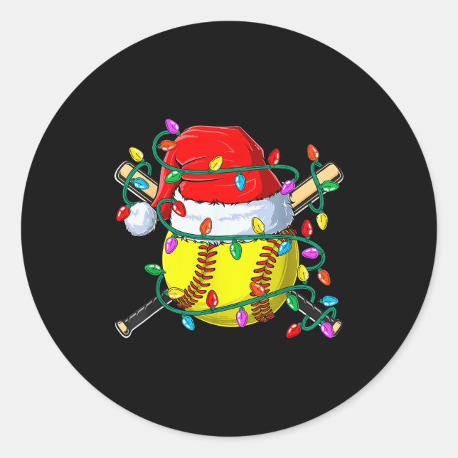 Sticker Rond Christmas Softball Xmas Santa Srts Hat Mens Womens (Devant)