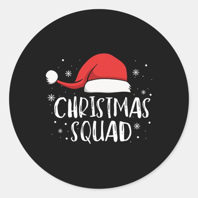 Sticker Rond Christmas Squad Light Red Santa Hat Family Matchin (Devant)