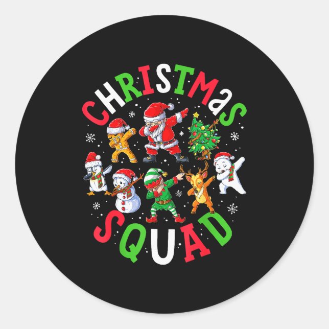 Sticker Rond Christmas Squad Santa Dabbing Elf Family Matching  (Devant)