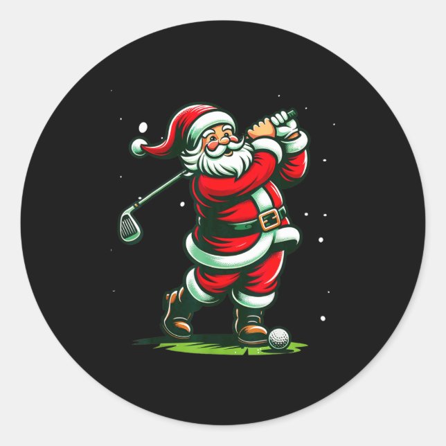 Sticker Rond Christmas Srts, Santa Plays Golf Xmas Women Men &a (Devant)