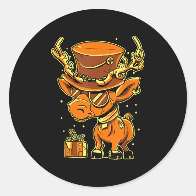 Sticker Rond Christmas Steampunk Fancy Dress Reindeer  (Devant)