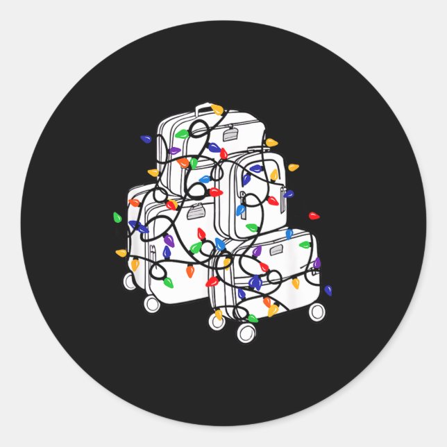 Sticker Rond Christmas Suitcase Vacation With Lights, Fam Trave (Devant)
