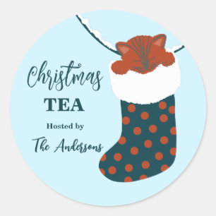 Sticker Rond Christmas Tea Holly's Boots Chat Party cadeau