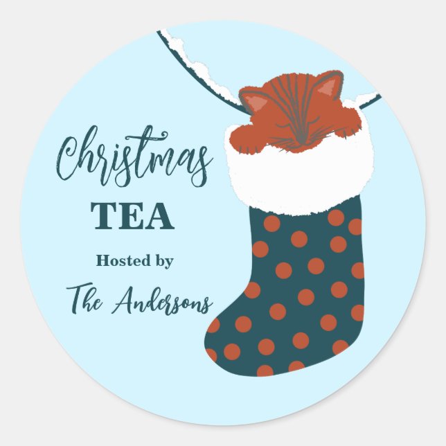 Sticker Rond Christmas Tea Holly's Boots Chat Party cadeau (Devant)