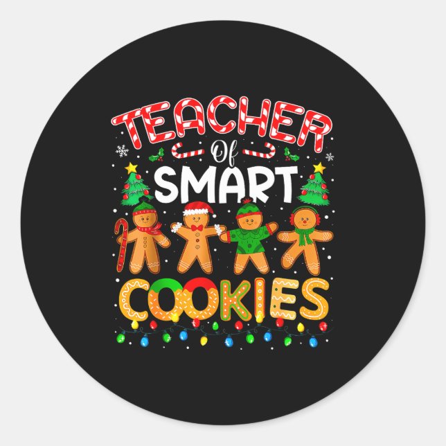 Sticker Rond Christmas Teacher Of Smart Cookies Funny Cute Ging (Devant)