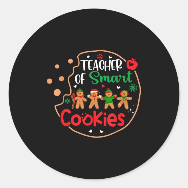 Sticker Rond Christmas Teacher Of Smart Cookies Funny Cute Ging (Devant)