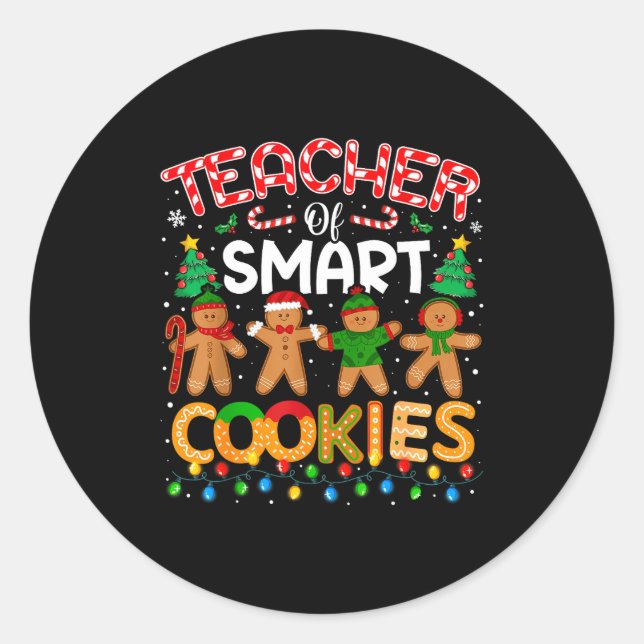 Sticker Rond Christmas Teacher Of Smart Cookies Funny Cute Ging (Devant)