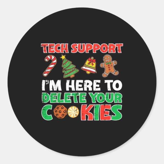 Sticker Rond Christmas Tech Suprt Delete Cookies Funny Xmas Men (Devant)
