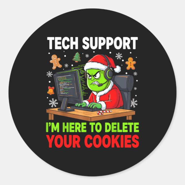 Sticker Rond Christmas Tech Suprt Here To Delete Cookies Holida (Devant)