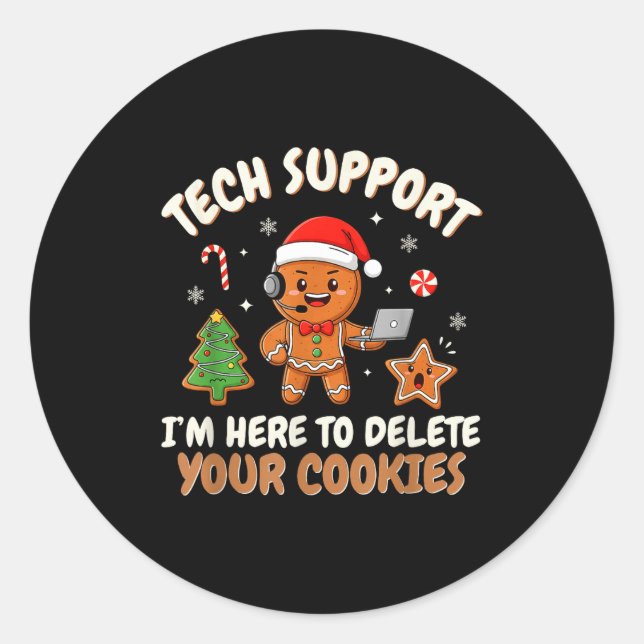 Sticker Rond Christmas Tech Suprt Here To Delete Cookies Xmas M (Devant)