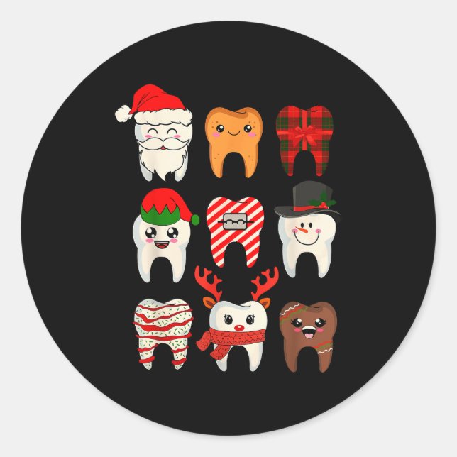 Sticker Rond Christmas Teeth Dentist Xmas Reindeer Santa Squad  (Devant)