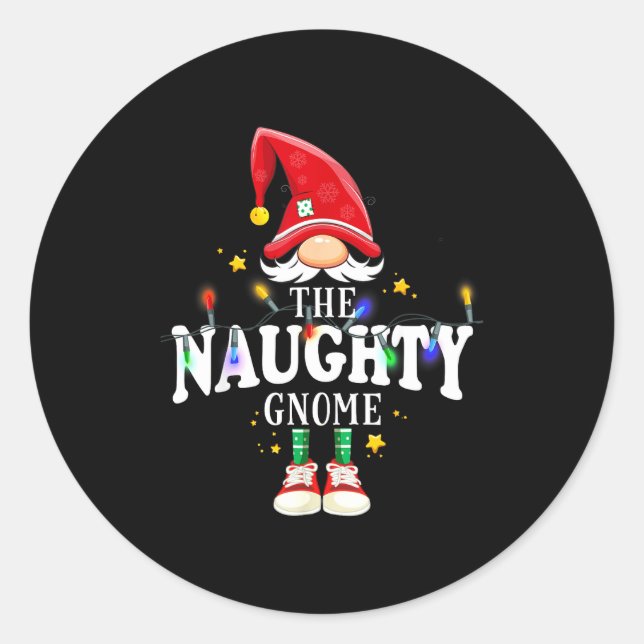 Sticker Rond Christmas The Naughty Gnome X-mas Matching Pjs  (Devant)