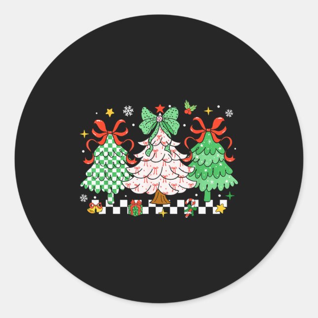 Sticker Rond Christmas Tis The Season Coquette Bow Christmas Tr (Devant)