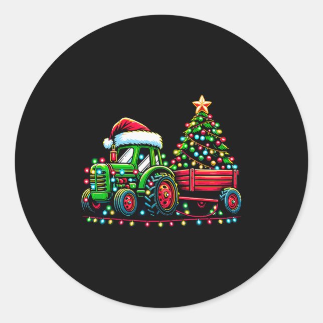 Sticker Rond Christmas Tractor Boys Santa Xmas Farm Truck  (Devant)