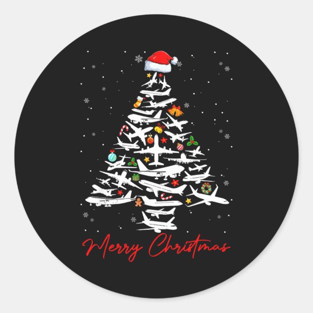 Sticker Rond Christmas Tree Airplanes Lots Merry Christmas Men  (Devant)