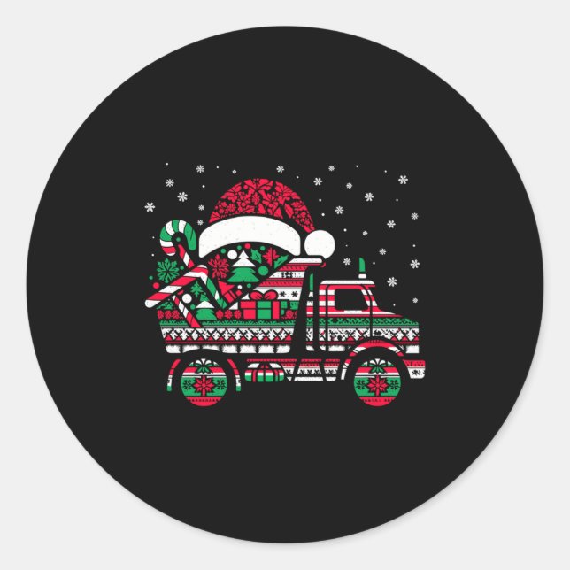 Sticker Rond Christmas Tree Candy Dump Truck Christmas Boys Men (Devant)
