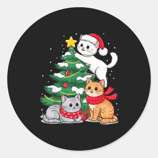 Sticker Rond Christmas Tree Cats Xmas  (Devant)