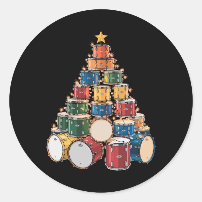 Sticker Rond Christmas Tree Drummer Music Holiday Drummer Band (Devant)