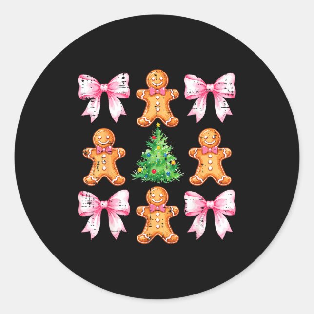 Sticker Rond Christmas Tree Gingerbread Man Bow Pattern Xmas Gi (Devant)