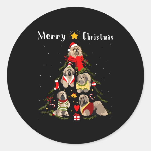 Sticker Rond Christmas Tree Lhasa Apso Lover Xmas Dog Owner New (Devant)
