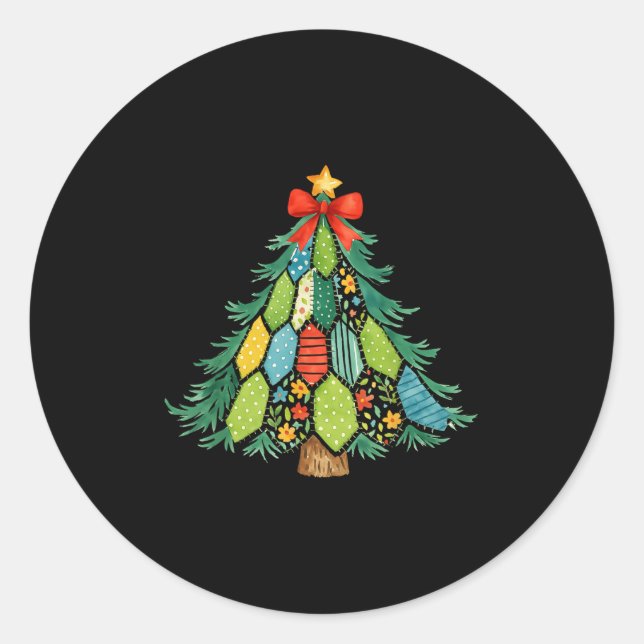 Sticker Rond Christmas Tree Patchwork Coquette Bow Xmas Holiday (Devant)