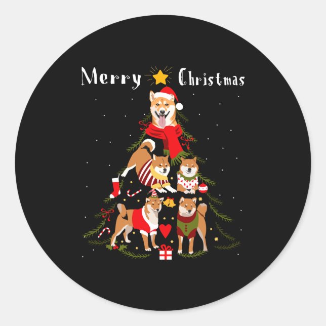 Sticker Rond Christmas Tree Shiba Inu Lover Xmas Dog Owner New  (Devant)