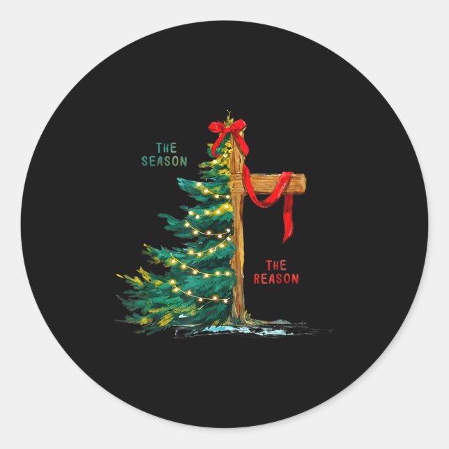 Sticker Rond Christmas Tree The Season Jesus Cross Faith Holida (Devant)