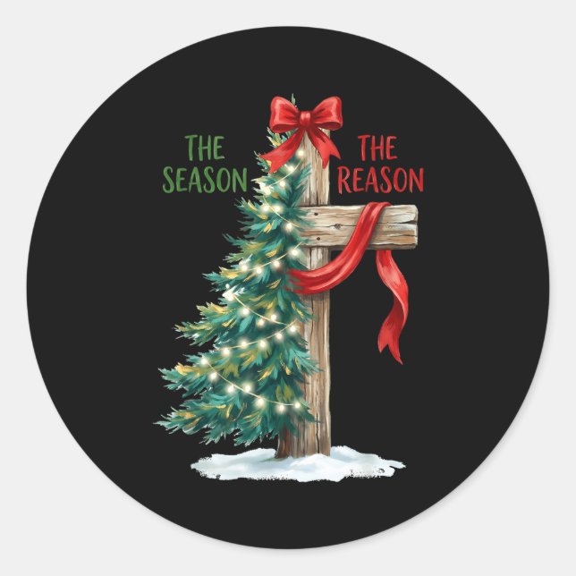 Sticker Rond Christmas Tree The Season Jesus Cross The Reason X (Devant)