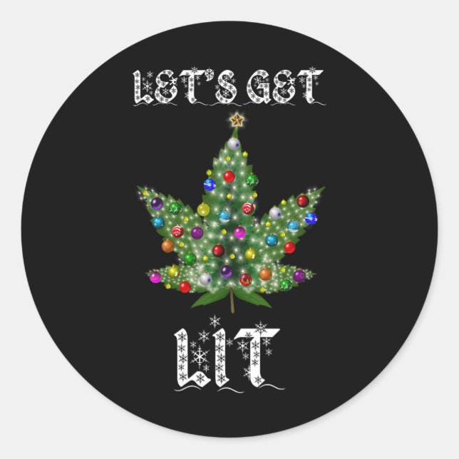 Sticker Rond Christmas Tree Weed Leaf Pot Thc Gift Tee  (Devant)