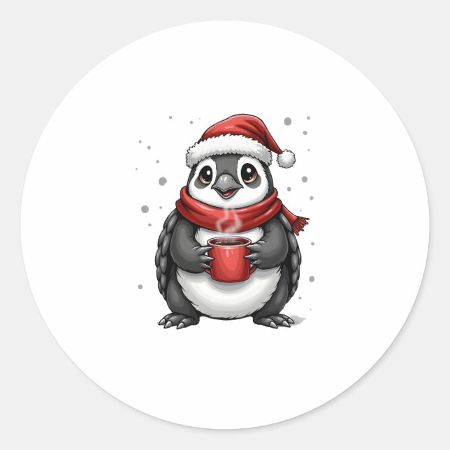 Sticker Rond Christmas Turtle with Santa Hat Coffee Lover Funny (Devant)