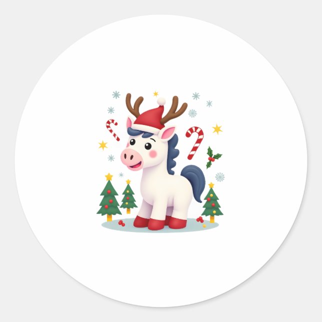 Sticker Rond Christmas Unicorn Cute Magical Xmas Toddler Girls  (Devant)