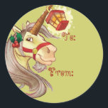 Sticker Rond Christmas Unicorn Nom Tags<br><div class="desc">Des autocollants fantaisistes pour vos cadeaux de vacances. Balises de nom de Noël pour votre cadeau. Les étiquettes de nom de la licorne de Noël.</div>