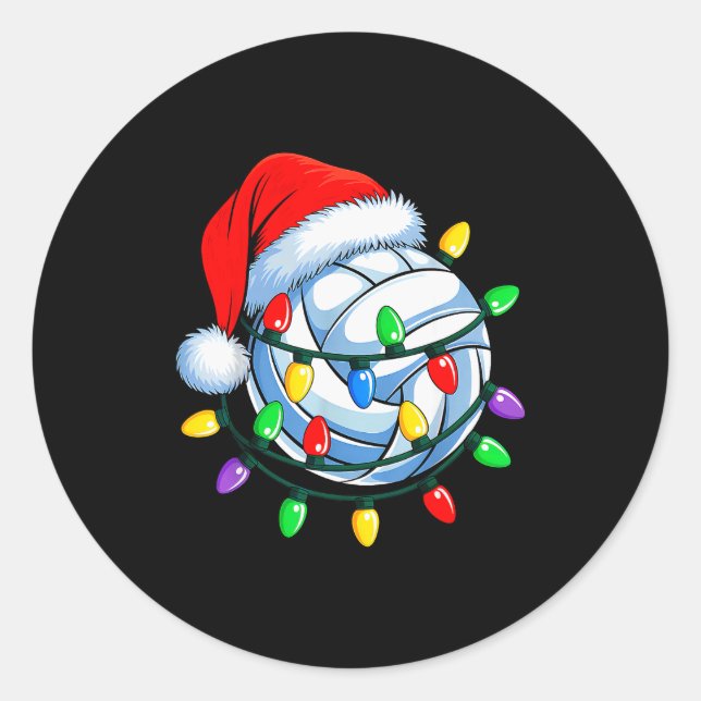 Sticker Rond Christmas Volleyball Xmas Santa Srts Hat Mens Wome (Devant)