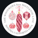 Sticker Rond Christmas Watercolor<br><div class="desc">Whimsical cute pink watercolor Christmas tree ornaments return address label for your holiday mailing</div>