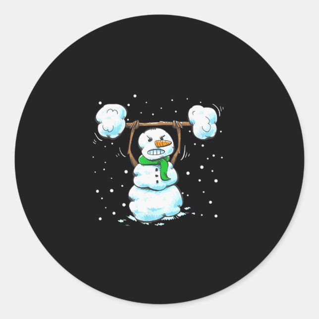 Sticker Rond Christmas Weightlifting Snowman Shirt Funny Snowma (Devant)