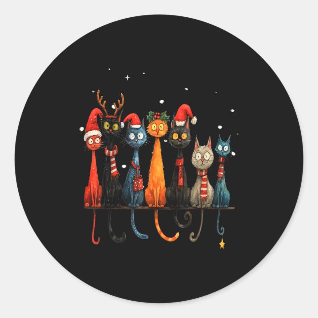Sticker Rond Christmas Whimsical Mid-century Modern Look Cats 5 (Devant)