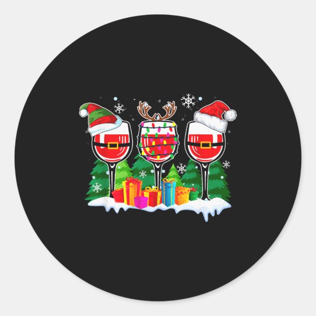 Sticker Rond Christmas Wine - Funny Reindeer Santa Xmas Alcohol (Devant)