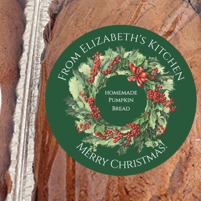 Sticker Rond Christmas Wreath Homemade Food Gift Green (Créateur téléchargé)