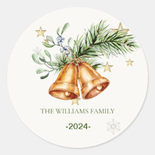 Sticker Rond ChristmasBells Wreath Nom de famille