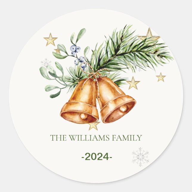 Sticker Rond ChristmasBells Wreath Nom de famille (Devant)