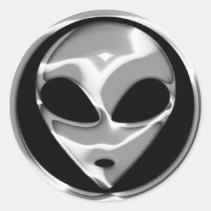STICKER ROND CHROME ALIEN HEAD
