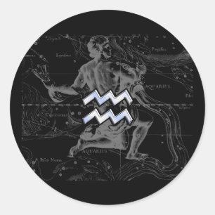 Sticker Rond Chrome comme Aquarius Zodiac Connexion Hevelius