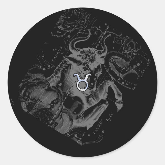 Sticker Rond Chrome comme le signe zodiaque de Taurus sur Hevel (Devant)