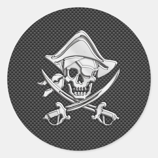 Sticker Rond Chrome comme Pirate sur Black Carbon Fiber (Devant)